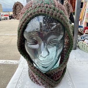 Handmade Brown and Green Knit Hood